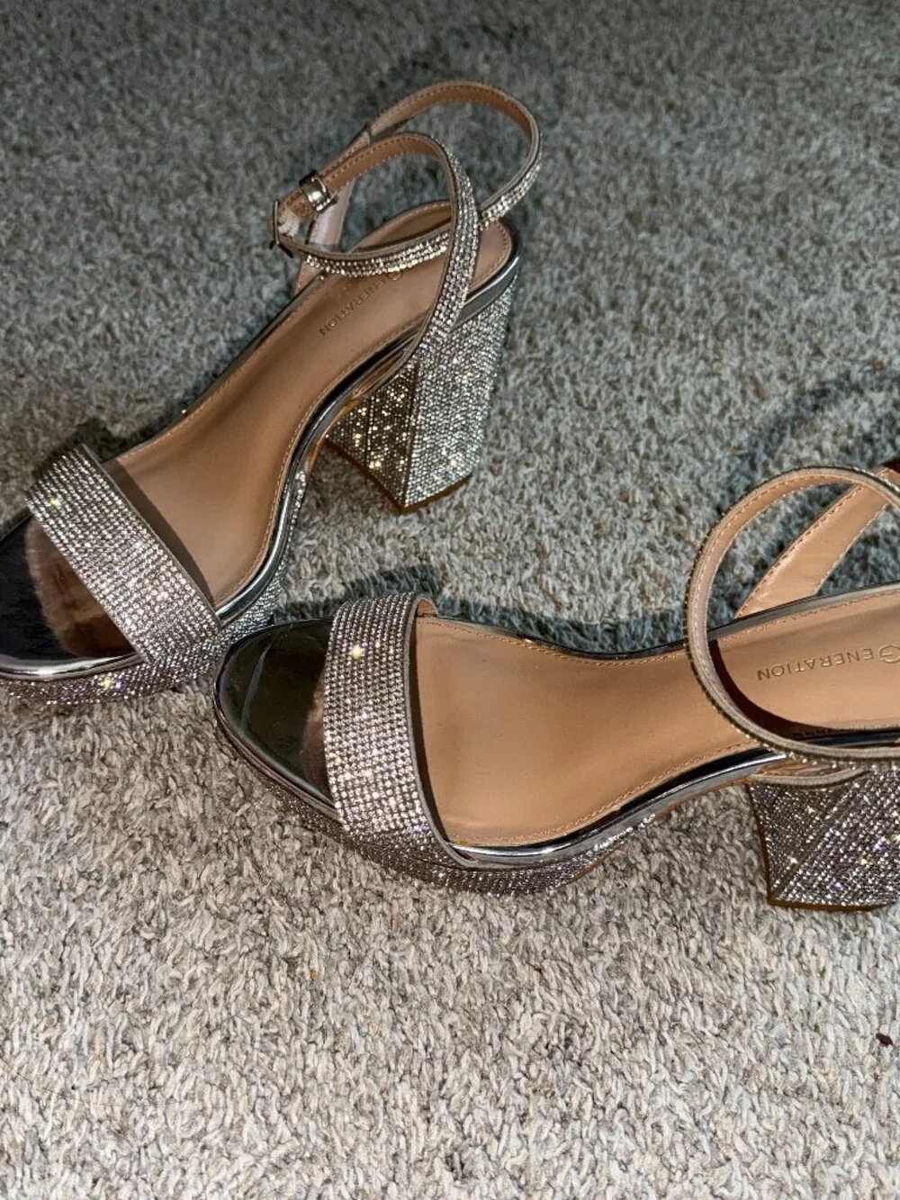 BCBGeneration Women's Pristal Rhinestone Platform Block Heel Sandals